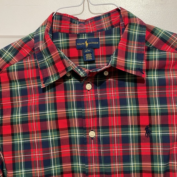 Polo Ralph Lauren Button Up Boys L (14-16) Red Green Plaid Cotton Long Sleeve - Picture 2 of 11